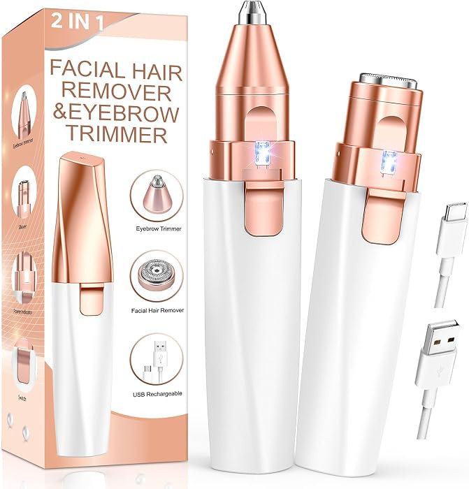 Eyebrow Trimmer Facial Hair Removal for Women: 2 in 1 Rechargeable Face Shaver with LED Light, Painless Electric Eyebrow Razor for Eyebrows, Upper Lip, Chin, Peach Fuzz & Fine Facial Hair | Amazon (US)