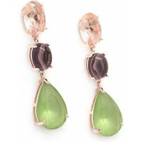 Pendientes Largos de Piedras de Colores Plata con Óvalo Cabouchón y Perilla | Miravia ES