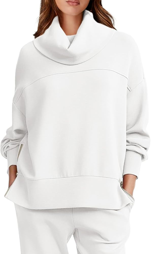 Fisoew Womens Turtleneck Oversized Sweatshirt Casual Long Sleeve Side Split Pullover Top Fall Out... | Amazon (US)