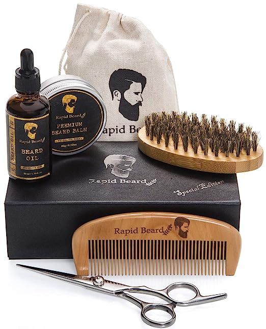 Beard Grooming & Trimming Kit for Men Care - Beard Brush, Beard Comb, Unscented Beard Oil Leave-i... | Amazon (US)