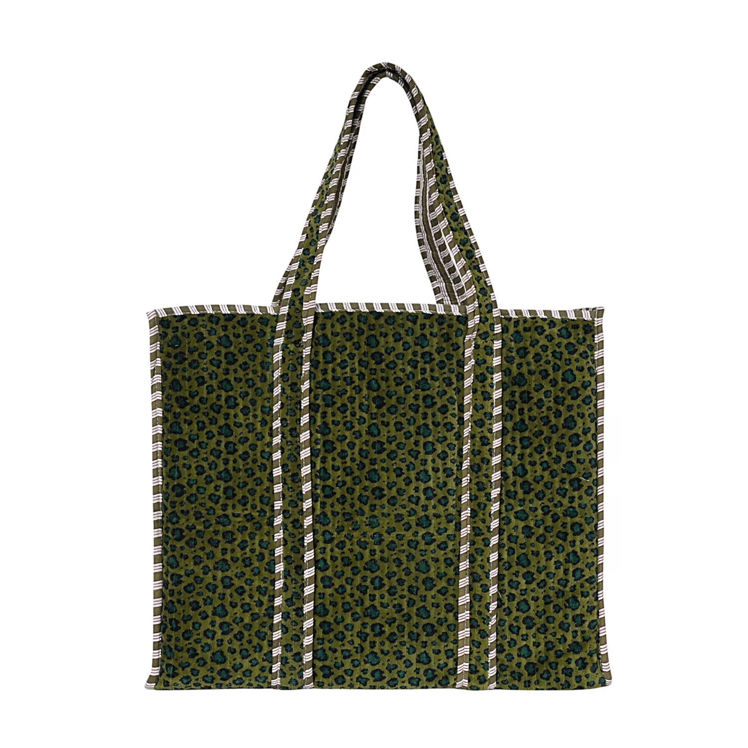 The Leopard Velvet Tote In Green | Wolf & Badger