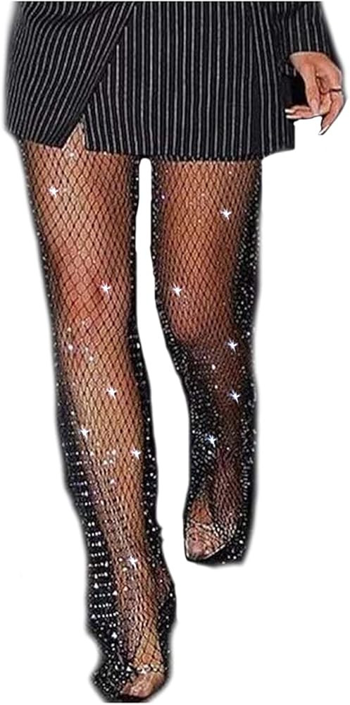 Yokawe Mesh Fishnet Pants Black Rhinestone Cover Up Crystal Leggings Hollow Out See Through Botto... | Amazon (US)