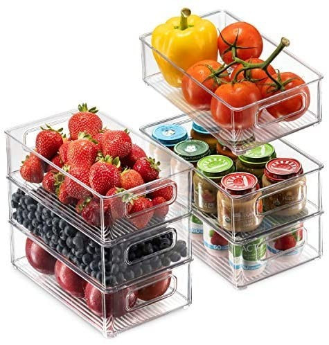 Set Of 6 Refrigerator Organizer Bins - Stackable Fridge Organizers with Cutout Handles , Kitchen Fin | Amazon (US)