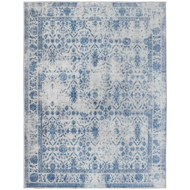 ReaLife Rugs Machine Washable Printed Vintage Distressed Trellis Gray-Blue Eco-friendly Recycled ... | Walmart (US)