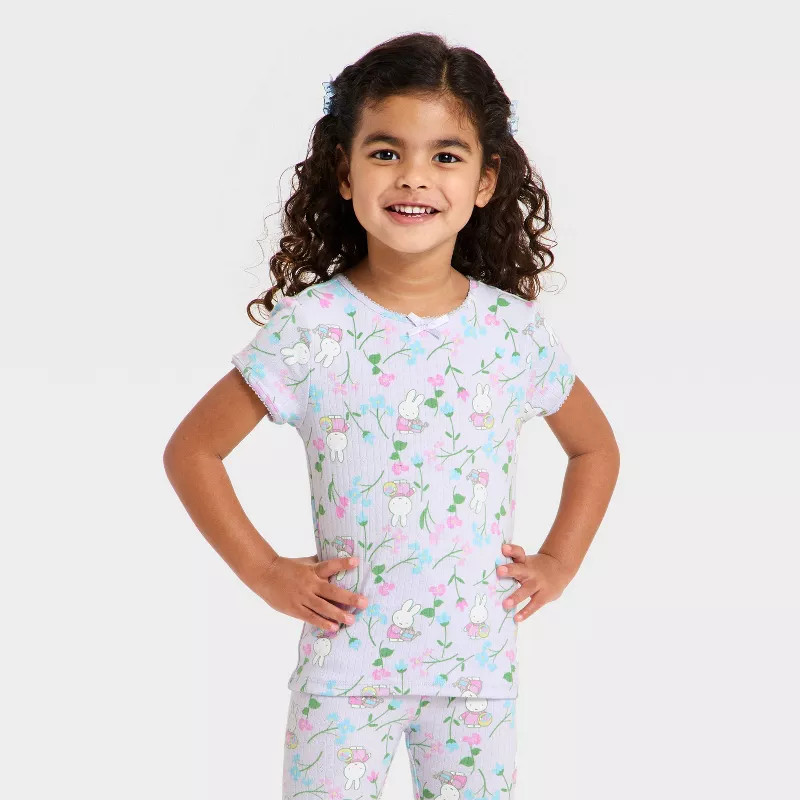 Toddler Girls' 2pc Miffy Pointelle Ribbed T-Shirt & Shorts Set - Purple 2T | Target