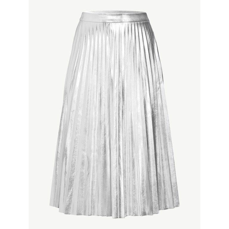 Scoop Women's Metallic Faux Leather Pleated Skirt | Walmart (US)