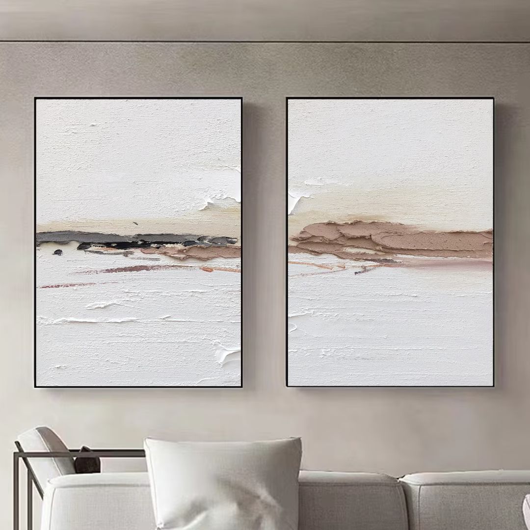 Beige Wall Art Modern Beige Painting Set of 2 Beige Abstract - Etsy Canada | Etsy (CAD)
