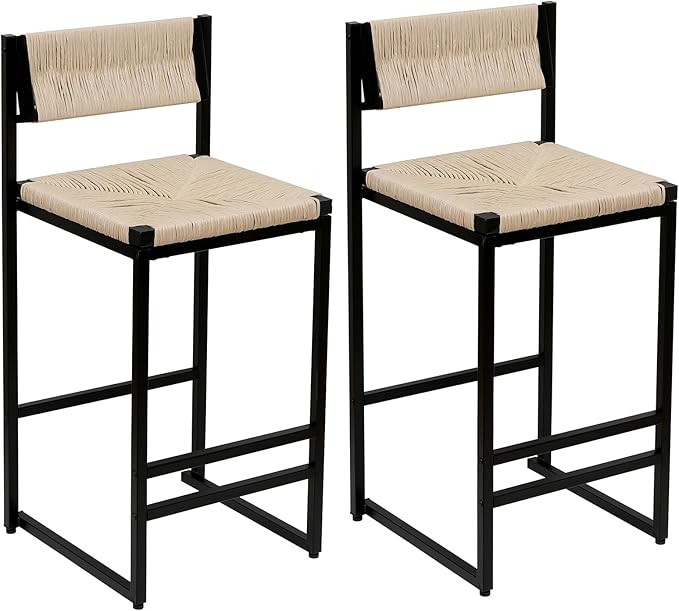 2 Sets Rattan Barstools Counter Height Bar Stools Boho Barstools Wood Saddle Stools Island Chairs... | Amazon (US)