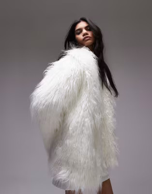 Topshop fluffy faux fur mid length coat in white | ASOS (Global)