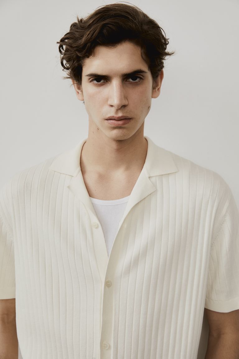 Regular Fit Rib-knit Resort Shirt - Cream - Men | H&M US | H&M (US + CA)