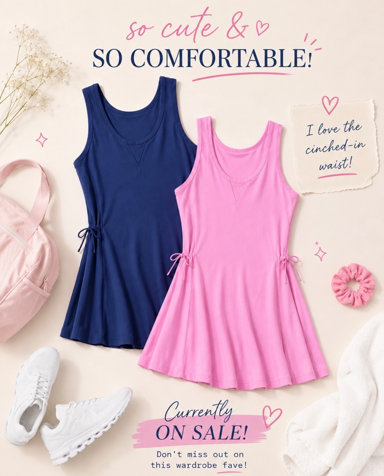 This athleisure dress is so cute & comfortable! I love the cinched-in waist!
Currently on sale! TTS