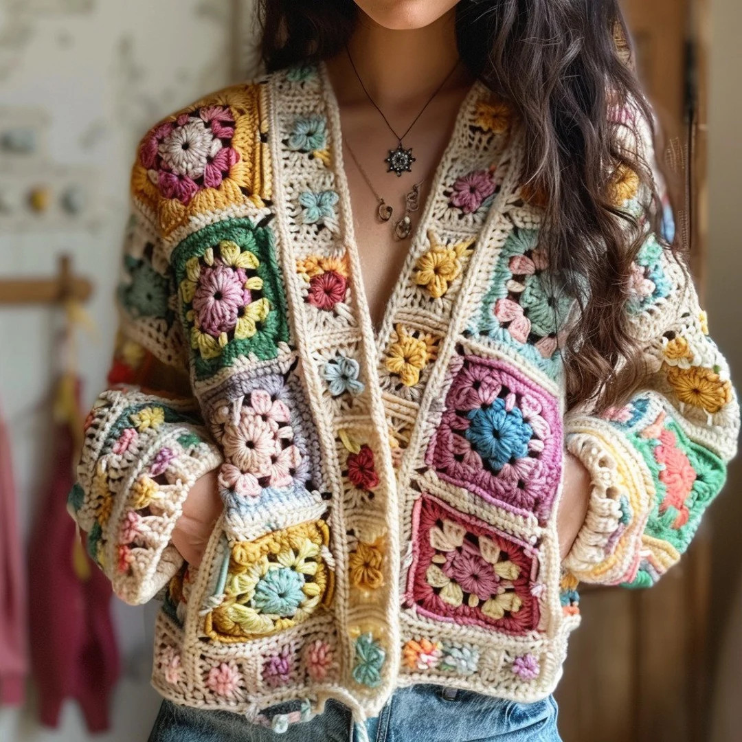 Handmade Granny Square Crochet Cardigan: Pastel Patchwork Cotton Jacket | Etsy (US)
