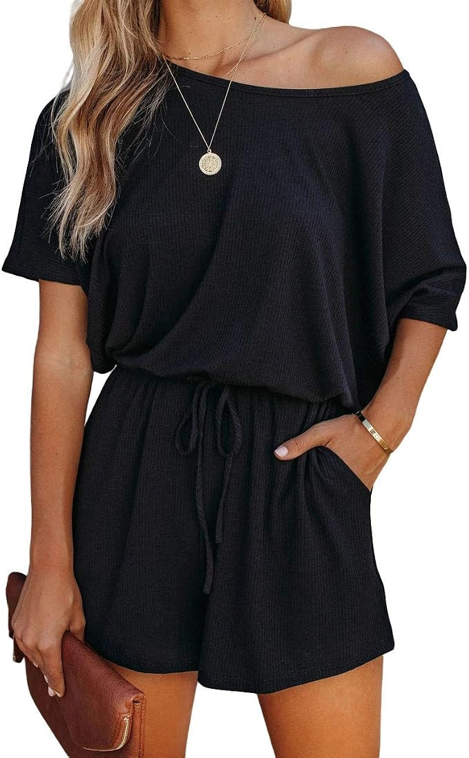 Lacozy Women Jumpsuits One Piece Rompers Summer Boat Neck Off Shoulder Short Sleeve Jumpsuit with... | Amazon (US)