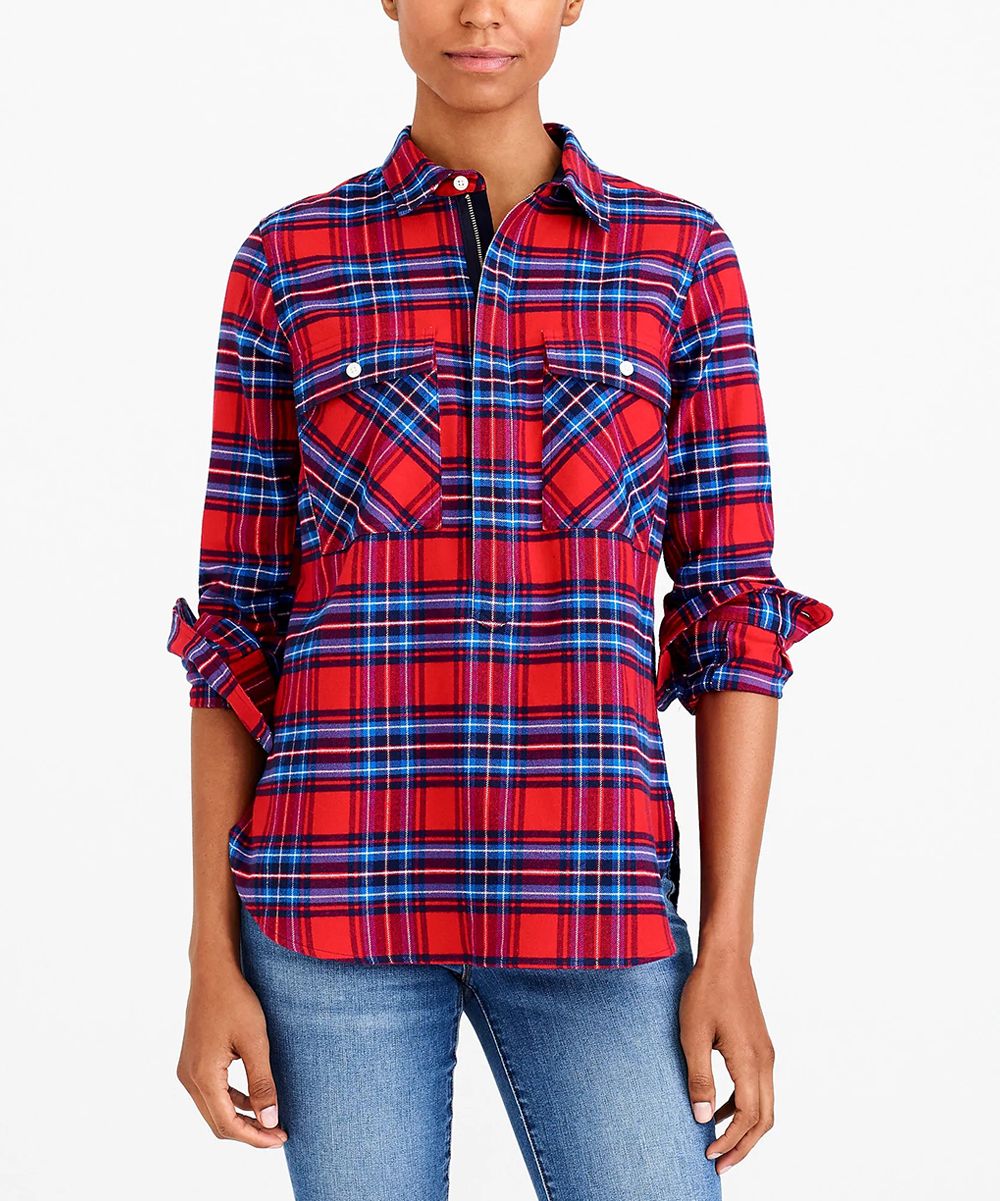 J.Crew Mercantile Women's Non-Denim Casual Jackets RED - Red & Blue Plaid Roll-Tab Jacket - Women | Zulily