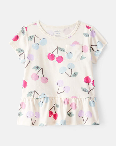 Toddler Girl Cherry Print Short-Sleeve Peplum Top - White | Carter's Inc