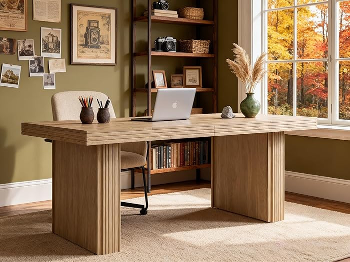 Tribesigns 63" Modern Executive Desk, Home Office Table with Wide Fluted Legs, Modern Rustic Desk... | Amazon (US)