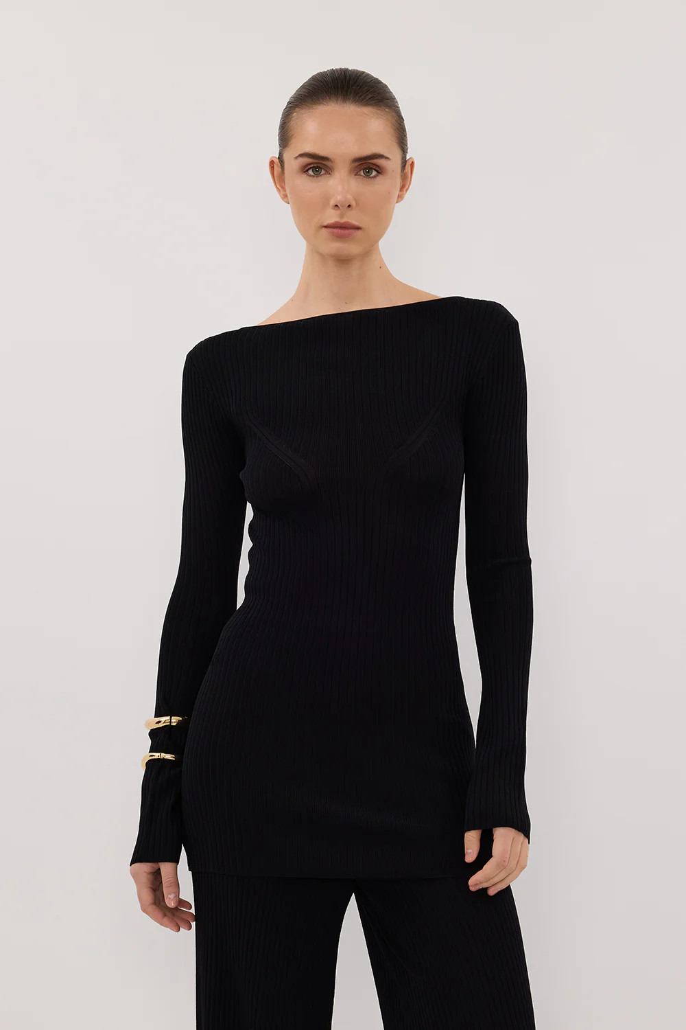 JOY BLACK LONGLINE KNIT TOP | DISSH