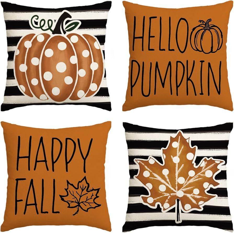 AVOIN colorlife Happy Fall Hello Pumpkin Throw Pillow Covers, 18 x 18 Inch Autumn Thanksgiving Ha... | Amazon (US)