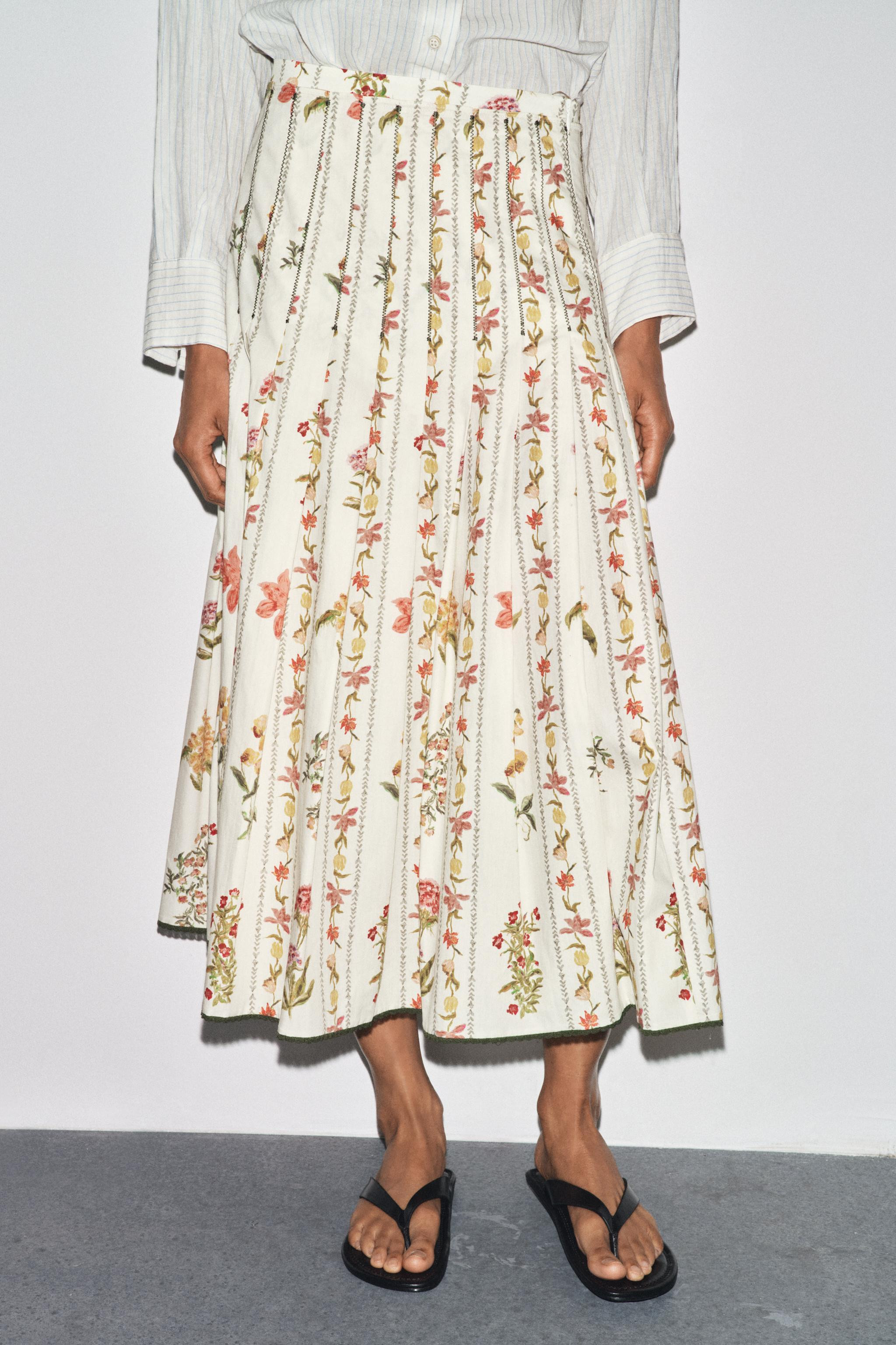 ZW COLLECTION FLORAL PLEATED SKIRT | Zara US