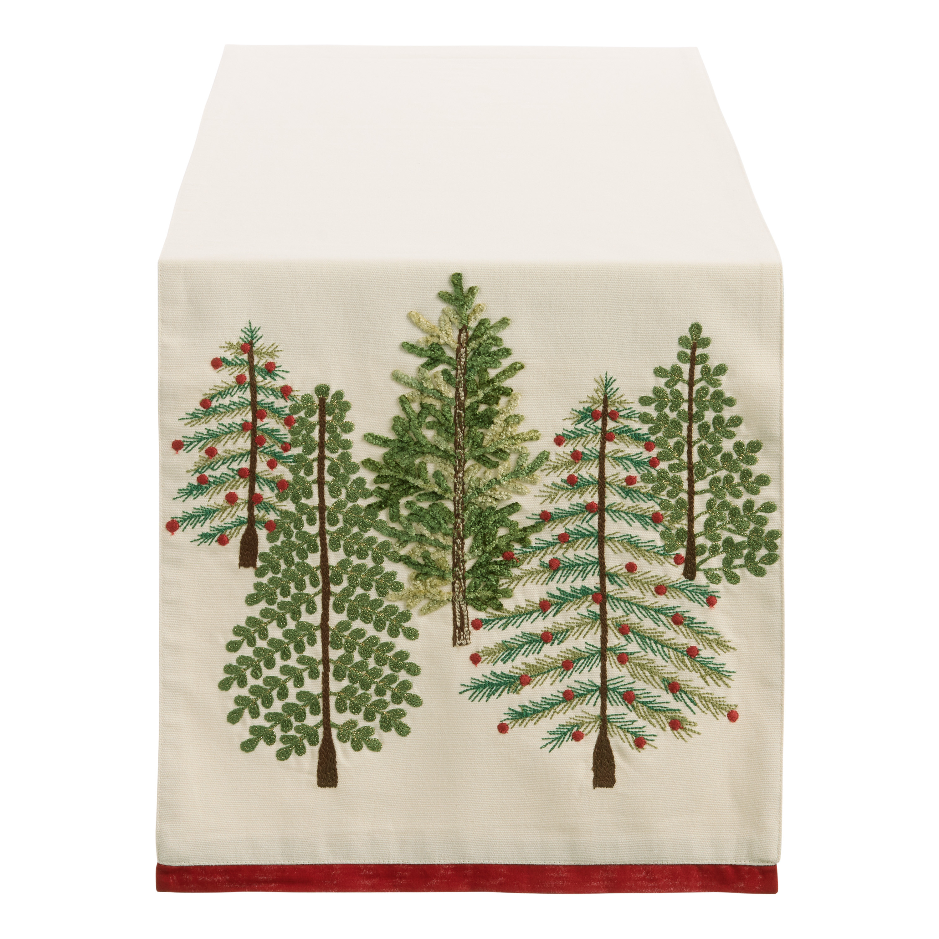 Neutral Evergreen Trees Embroidered Table Runner | World Market