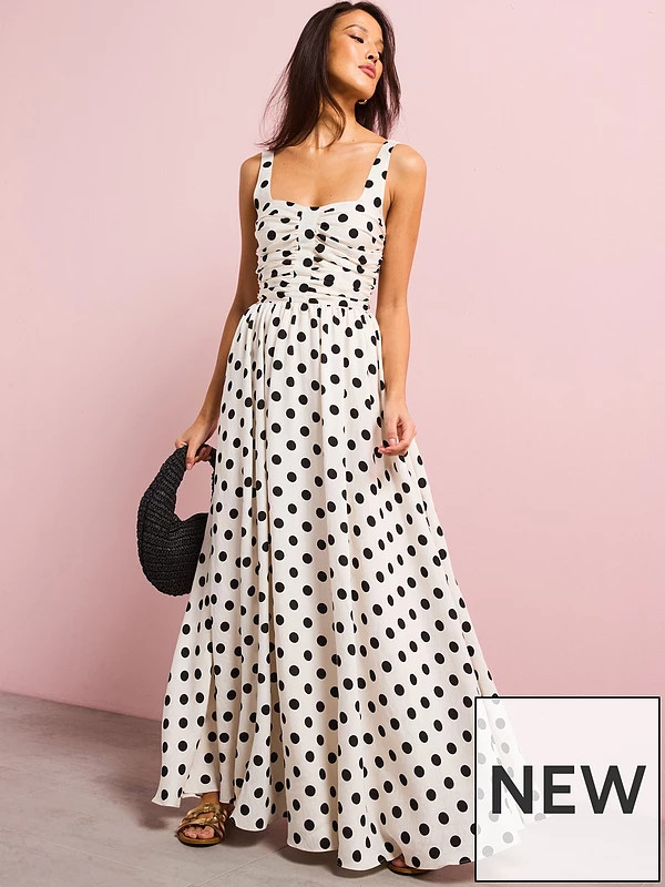 V by Very Polka Dot Maxi Dress - White/Black | Very (UK)