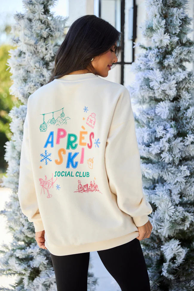 Après Ski Social Club Cream Graphic Sweatshirt | Pink Lily