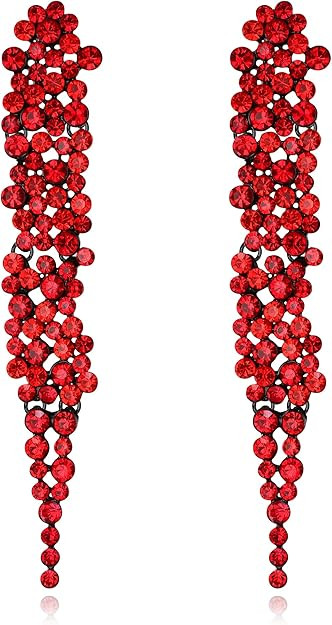 EVER FAITH Wedding Rhinestone Crystal Art Deco Statement Earring, Banquet Prom Long Chandelier Da... | Amazon (US)