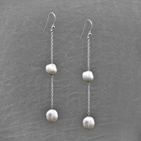 Fresh Water Pearl Chain Earring, 92.5 % Sterling Silver Dangle Long Ear Wire Dainty | Etsy (US)