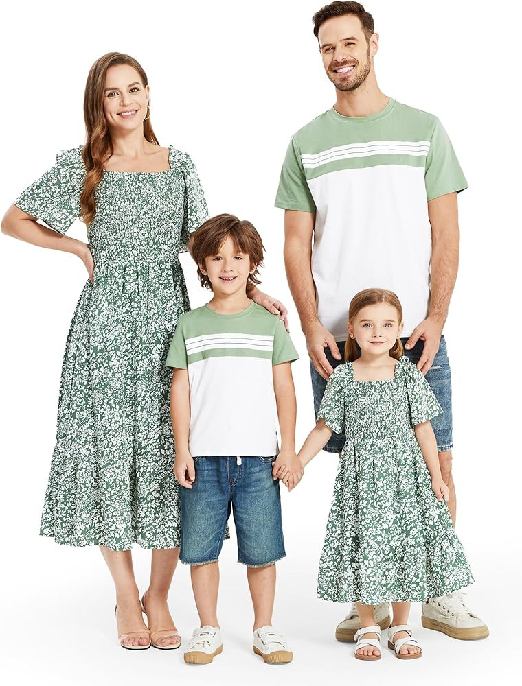 PATPAT Family Matching Outfits Mommy and Me Dresses Floral Dress & T-Shirts | Amazon (US)