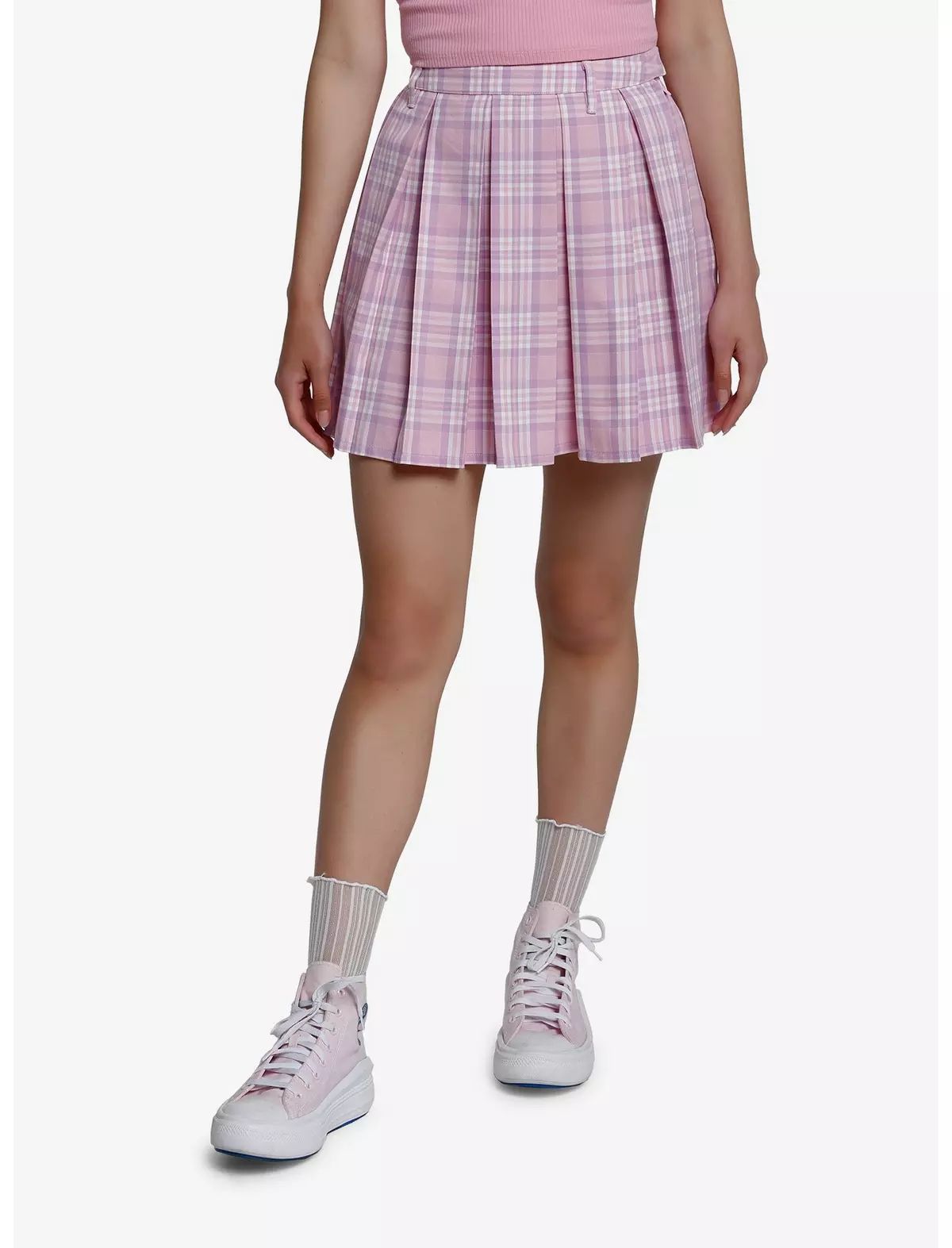 Sweet Society Pink & Lavender Plaid Pleated Skirt | Hot Topic
