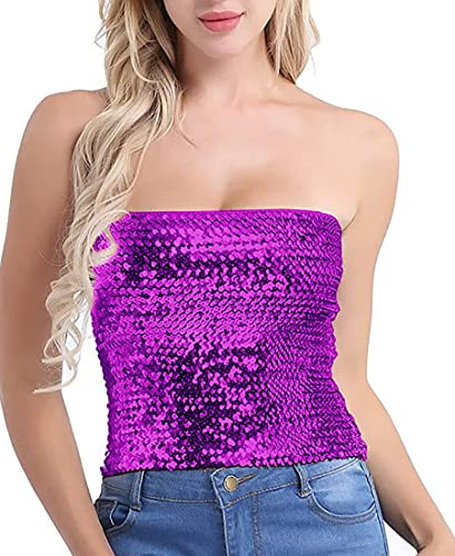 Alivila.Y Fashion Sparkling Sequins Stretch Party Tube Top A11-Purple | Amazon (US)