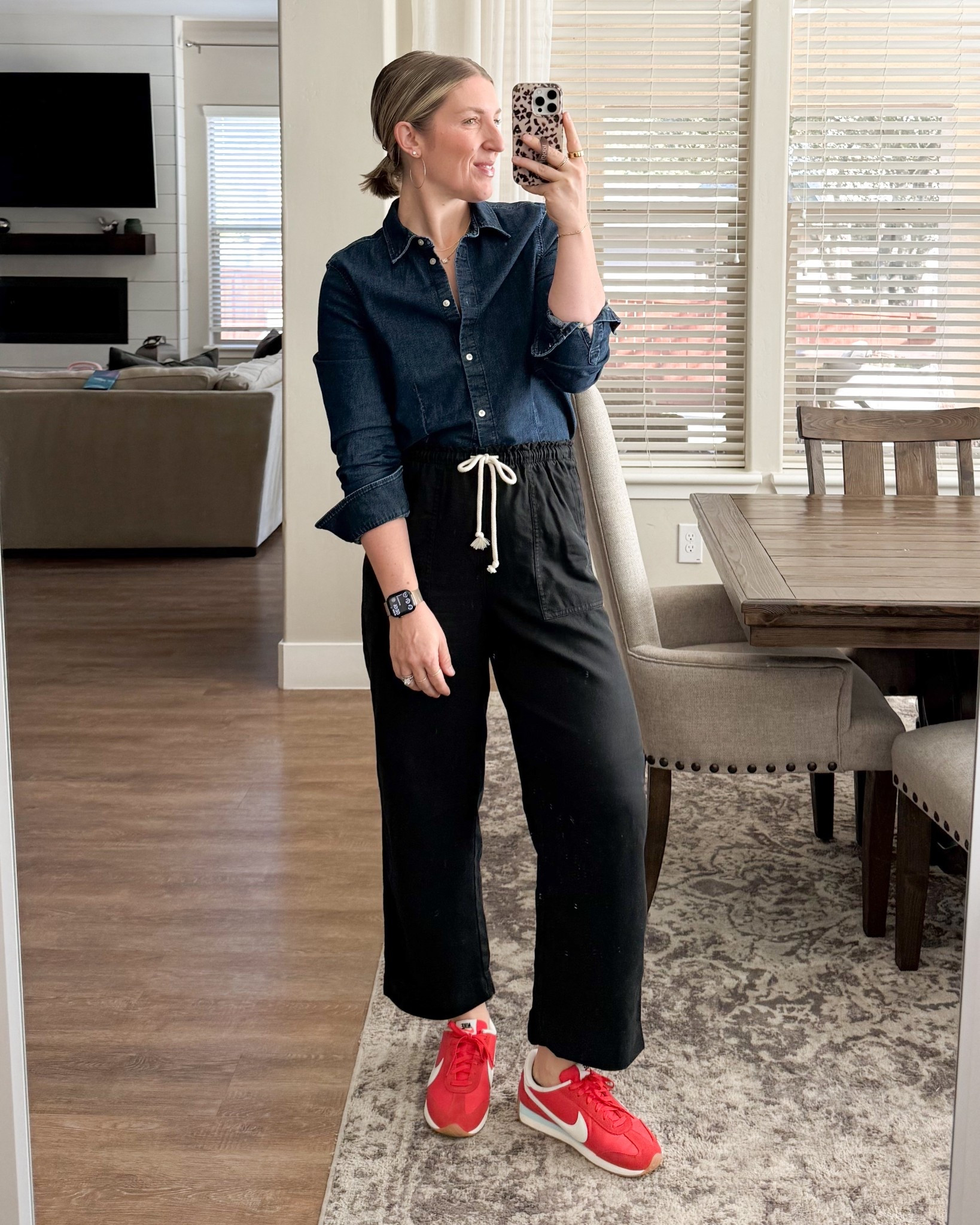 Easy pull on pants look that is polished because of the chambray shirt!!!

#LTKdayinmylife #LTKmomlife #LTKTall