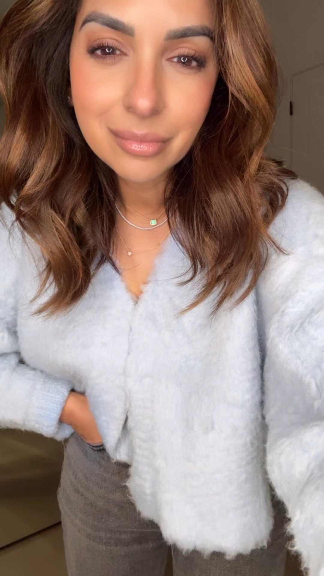 Obsessed with the color of this cozy cardigan! Wearing my true size XS and 25 short in denim. Also did my true size in Gucci clogs  

#LTKStyleTip #LTKSeasonal