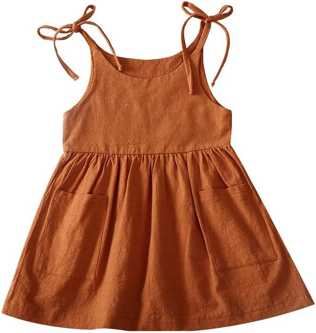IZYJOY Toddler Baby Girl Summer Cotton Linen White Dresses Bow Straps Sleeveless with Pockets Lit... | Amazon (US)