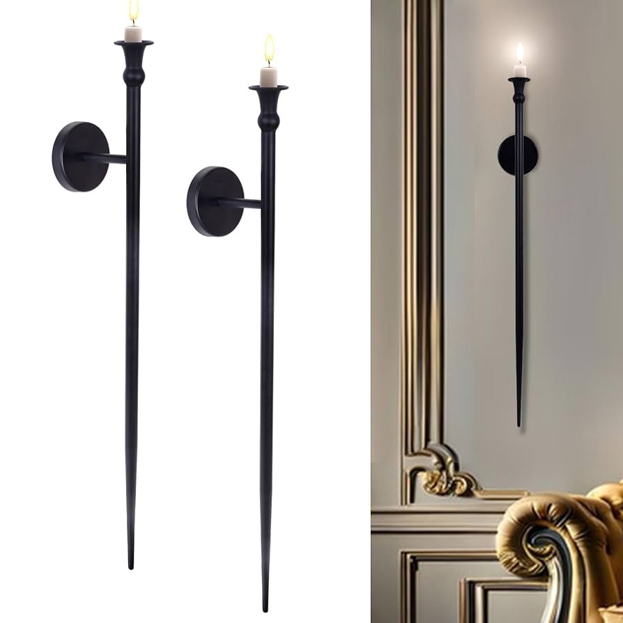 Candle Sconces Long Wall Candle Holder - Set of 2 Black Long Wall Candle Sconce Retro Chic Wall S... | Amazon (US)