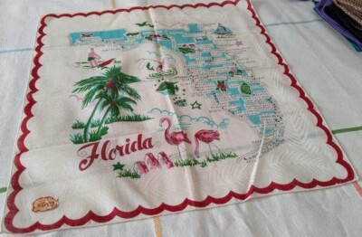 VTG SHERRY Florida Souvenir Handkerchief Bathers Flamingos MAP  Scalloped Hankie | eBay US
