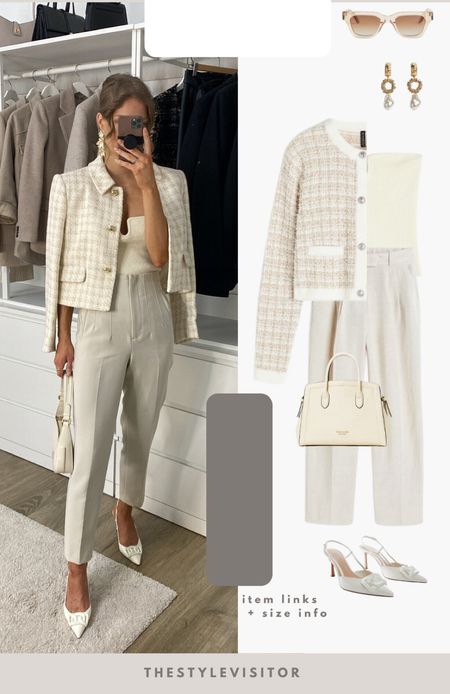 Love this all cream look for  spring. The jacket & trousers are zara but linked a similar style. Wearing s in top but could’ve picked xs, I’m 75C. Read the size guide/size reviews to pick the right size.

Leave a 🖤 to favorite this post and come back later to shop 

#work outfit #workwear #office look #office outfit #cream jacket #tweed cardigan #formal trousers #linen trousers #slingbacks 

#LTKSeasonal #LTKstyletip #LTKworkwear