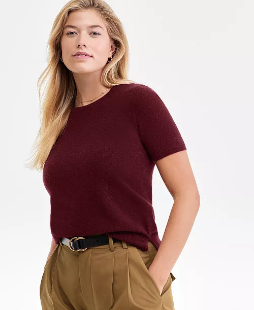 Charter Club Women's 100% Cashmere Crewneck Short-Sleeve Sweater, Macy's Exclusive - Macy's | Macy's