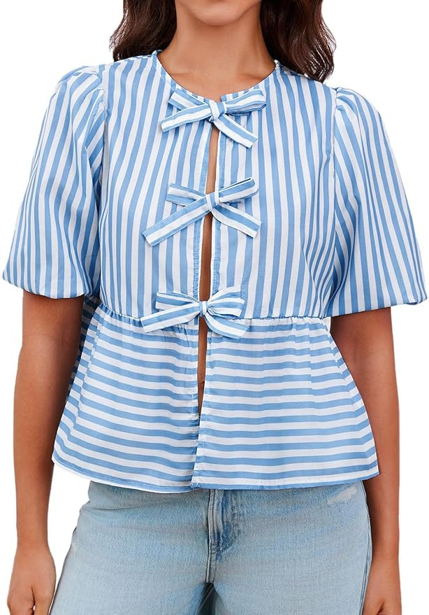 Tankaneo Cotton Puff Short Sleeve Tops Blouse Shirts | Amazon (US)