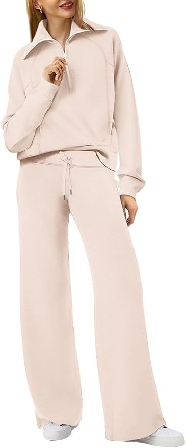 XIEERDUO Lounge Sets For Women 2023 Oversized Half Zip Sweatshirt And Wide Leg Sweatpant 2 Piece ... | Amazon (US)