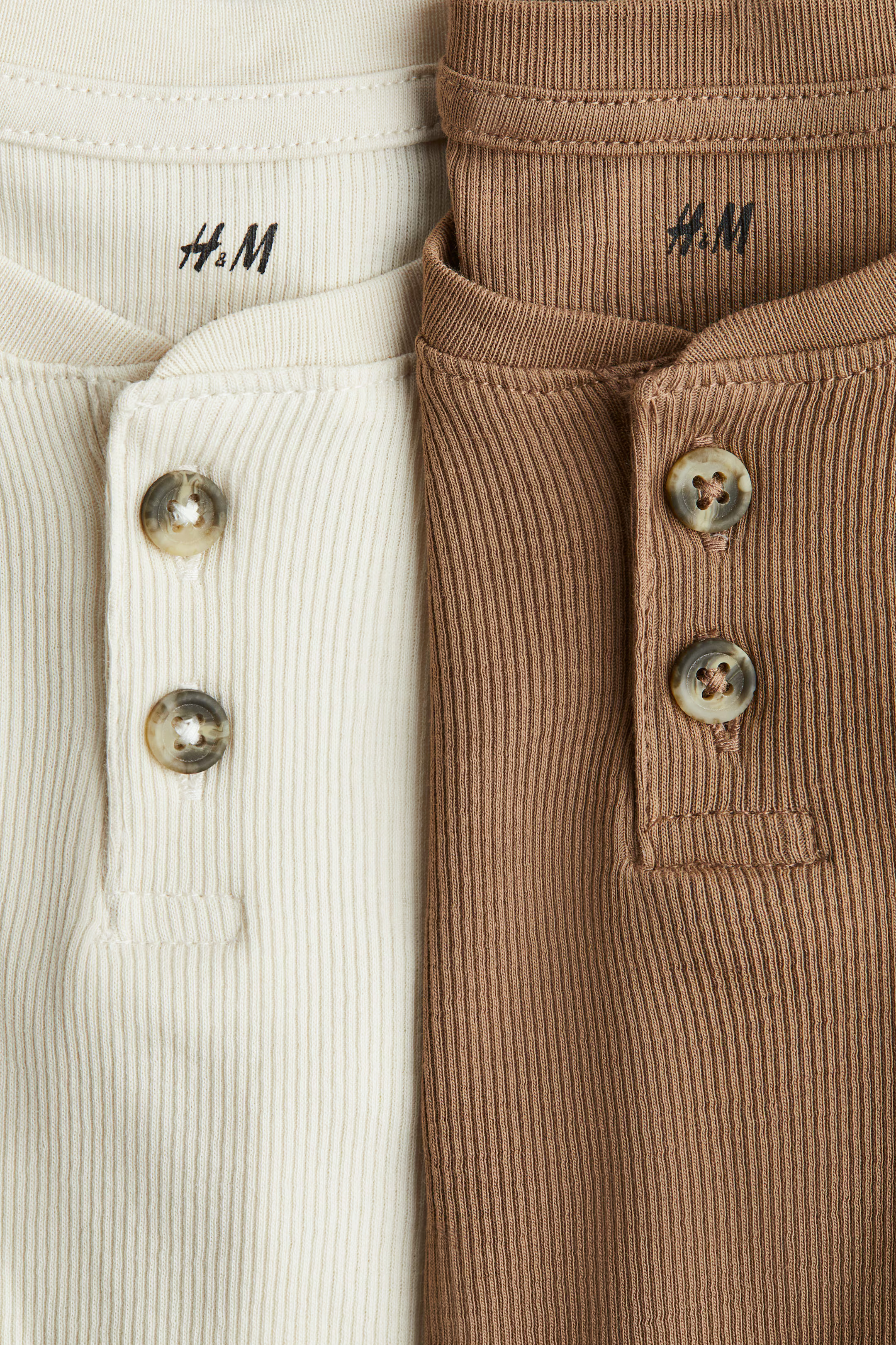2-pack Ribbed Henley Shirts - Light beige/brown - Kids | H&M US | H&M (US + CA)