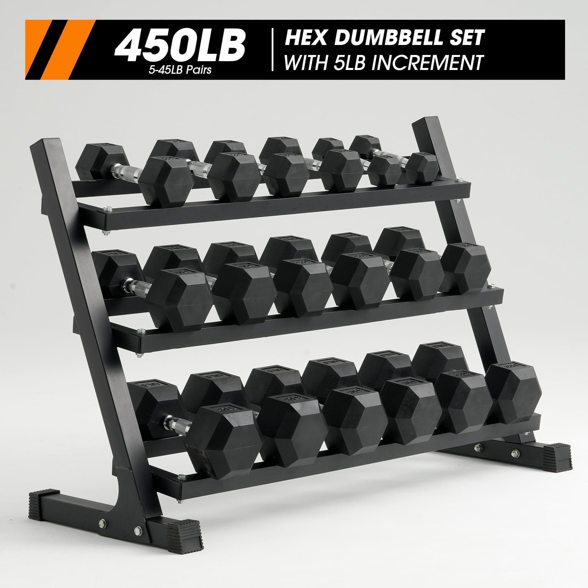 Mikolo Rubber Hex Dumbbell Set with Racks, Option in 450lbs, Strength Training Weight Set Home Gy... | Walmart (US)