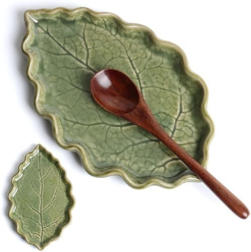 Ceramic Spoon Rest for Stove Top - Cute Green Leaf Shaped Spoon Rest/Spoon Holder for Kitchen Cou... | Amazon (US)