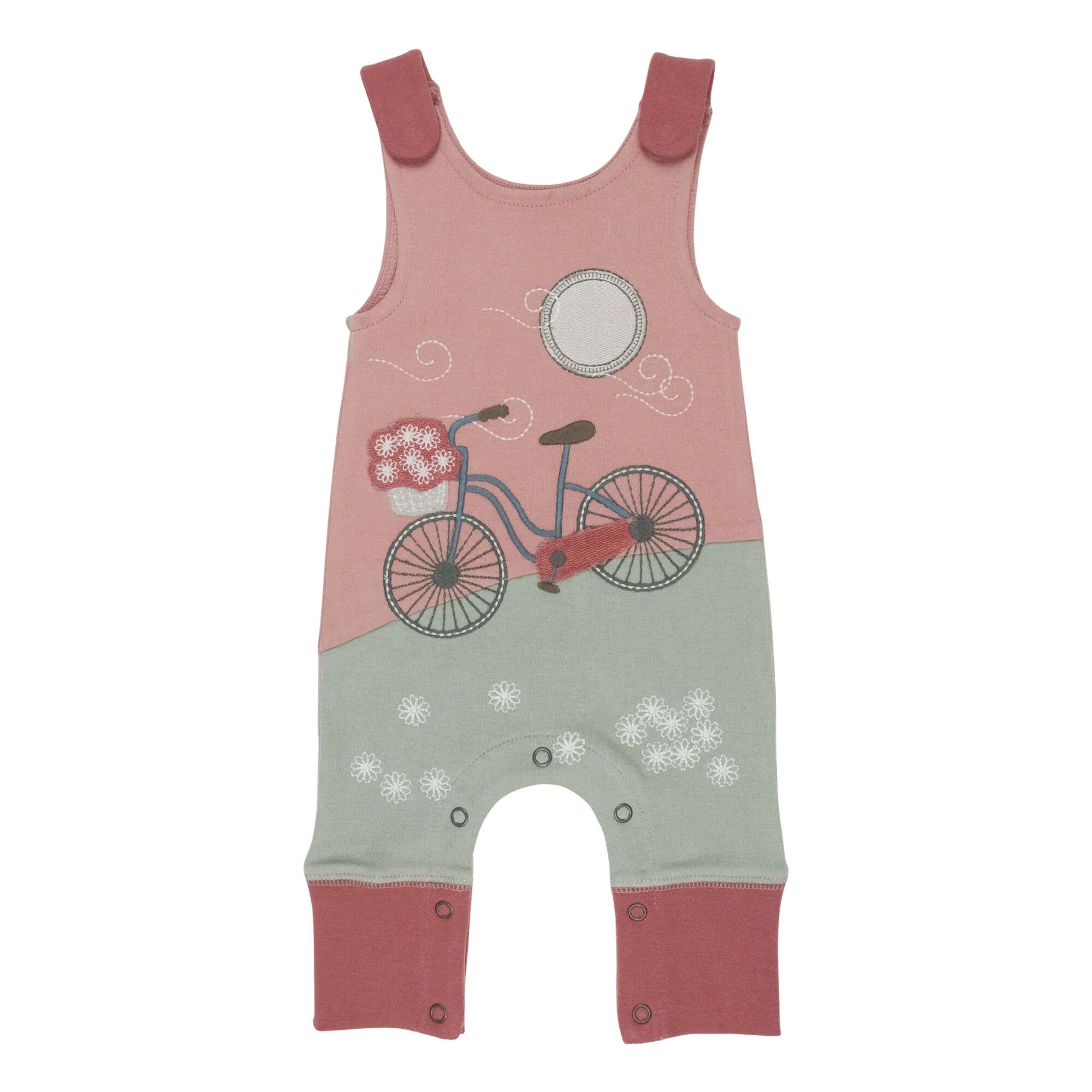 Organic Appliqué Harem Romper in Mauve Bicycle | L'ovedbaby