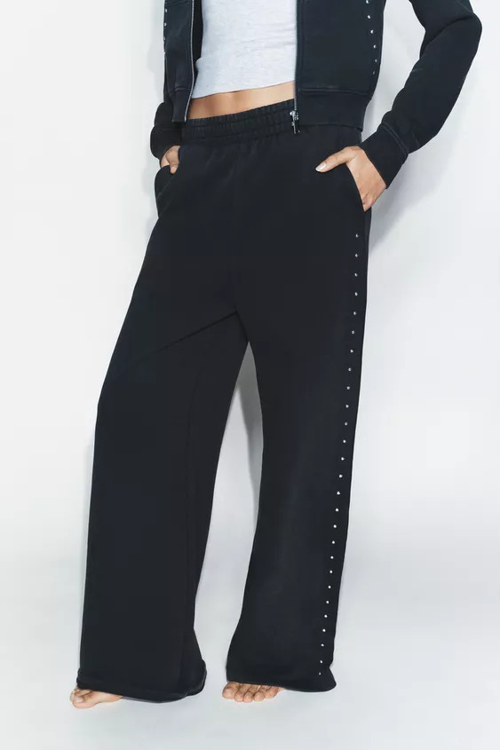 WASHED EFFECT FLEECE PANTS WITH STUDS | Zara US