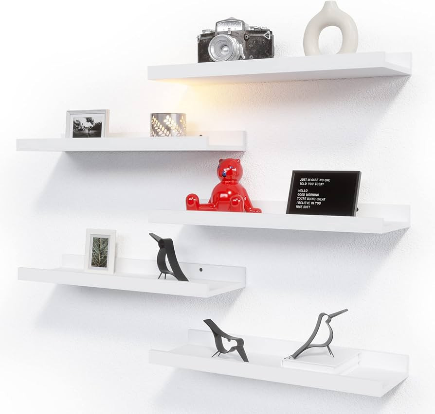 RICHER HOUSE 5 Set White Floating Shelves, Wall Mounted Shelves for Wall Decor, Modern Picture Le... | Amazon (US)
