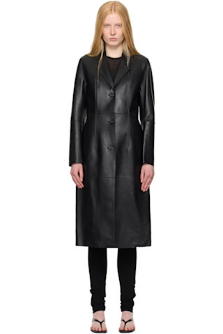 Black Slim Leather Coat | SSENSE