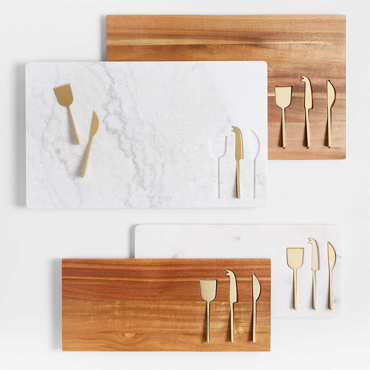 Octavia Small Acacia Wood Serving Board With Cheese Knives + Reviews | Crate & Barrel | Crate & Barrel