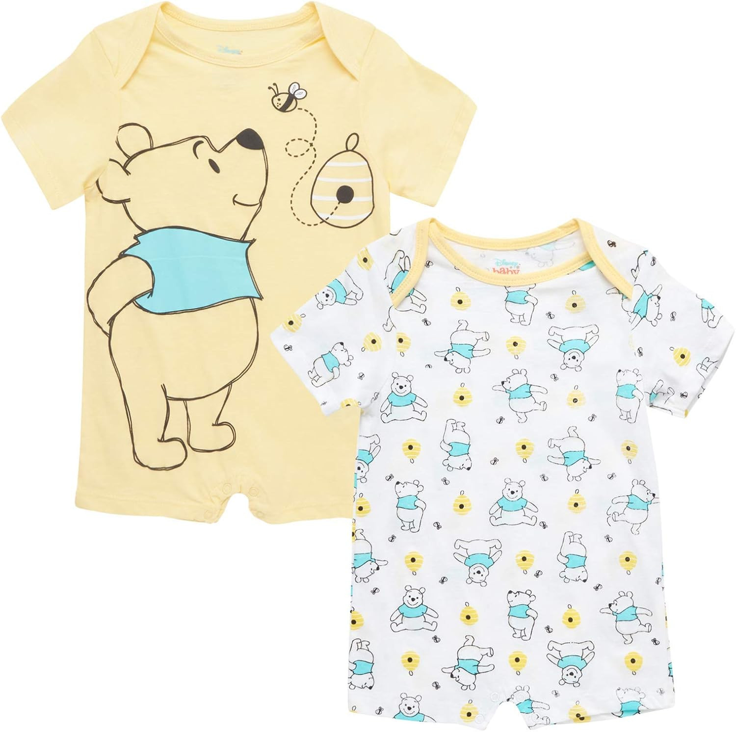 Disney Baby Boys' Mickey Mouse 2 Pack Short Sleeved Romper with Snap Closure (Newborn/Infant) | Amazon (US)