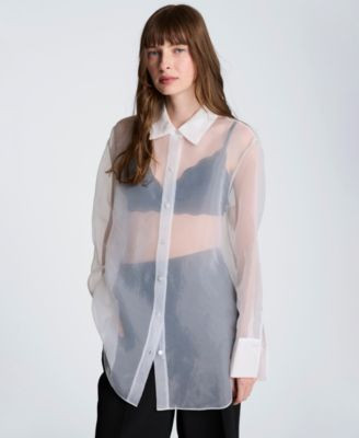 Women's Oversized Sheer Collared Tunic Shirt - Macy's | Macy's